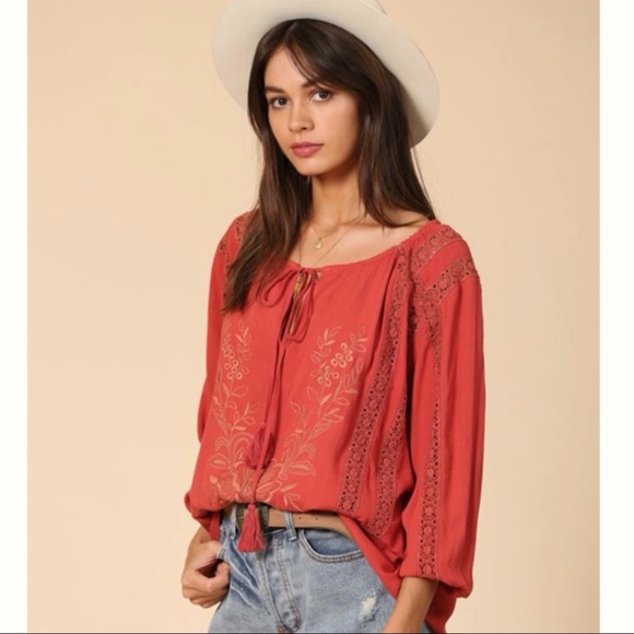 New- Bohemian embroidered long sleeve tunic top - Picture 2 of 10